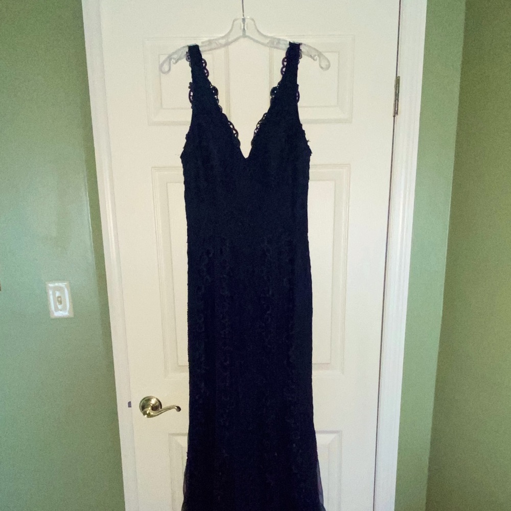 Faviana Glamour S8089 Navy Blue Lace Prom Dress